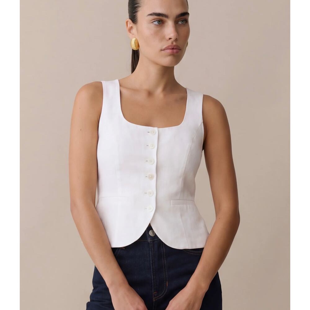 New Kourt white linen Lola vest tank blouse size 0 - Picture 2 of 5